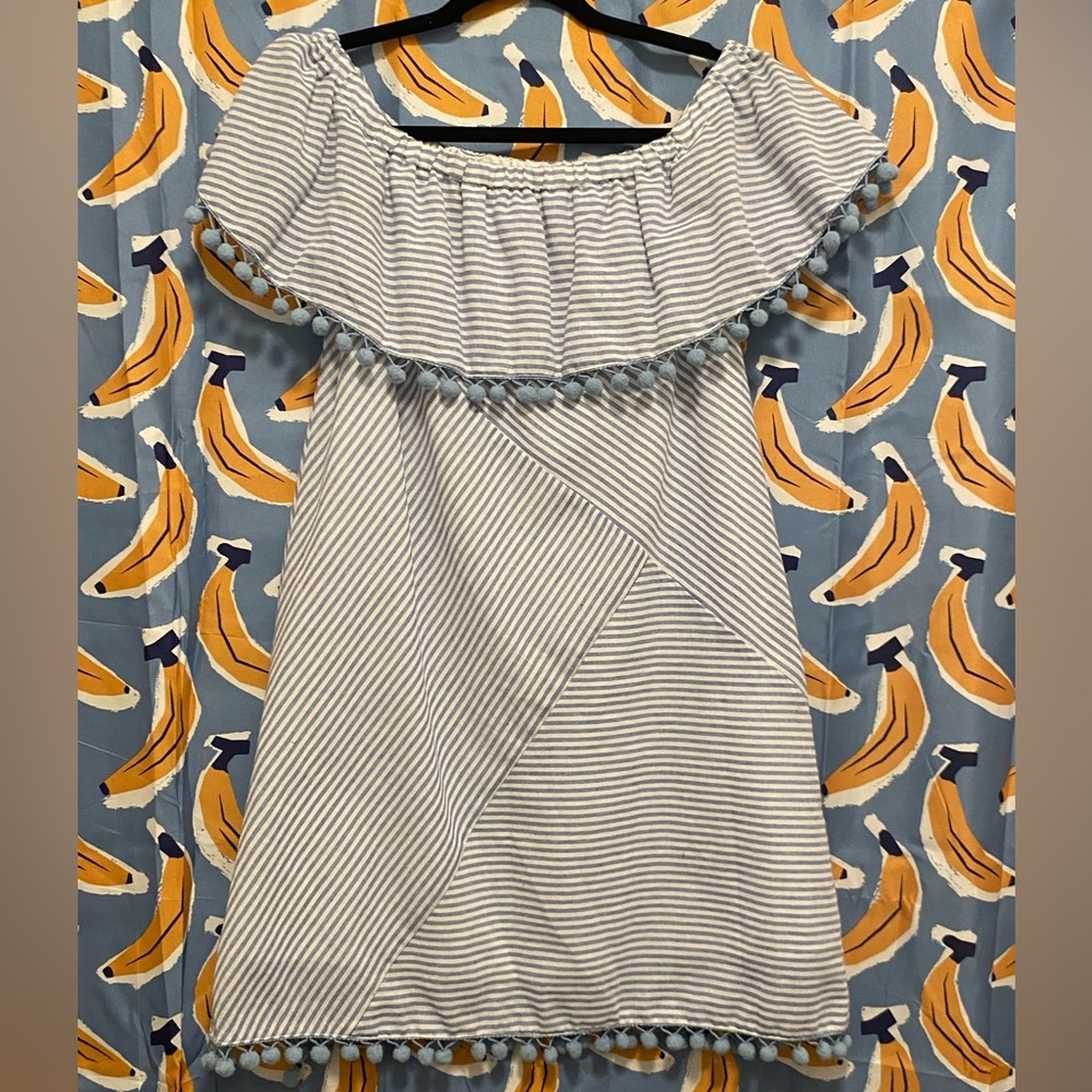 Endless Rose Striped Sundress with Flutter Sleeves and Off the Shoulder Neckline